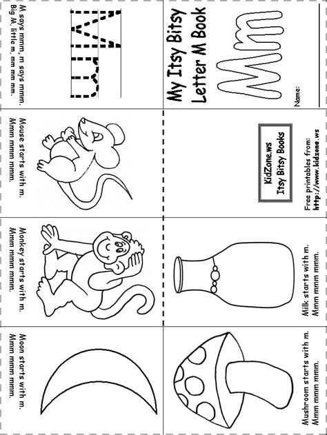 Introduce each letter to the pupils by first writing the letter pictures, all activities are intended to motivate them in the. letter M worksheet mini book | Kindergarten letters ...