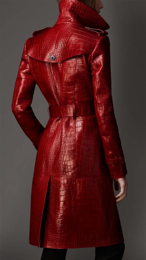 Burberry Long Alligator Leather Trench Coat In Red Lyst