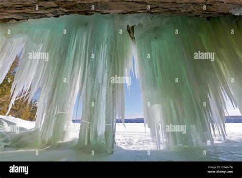 Grand Island Ice Curtains On Lake Superior Offshore From Pictured