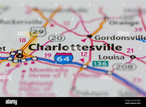 Charlottesville Virginia Shown On A Road Map Or Geography Map Stock