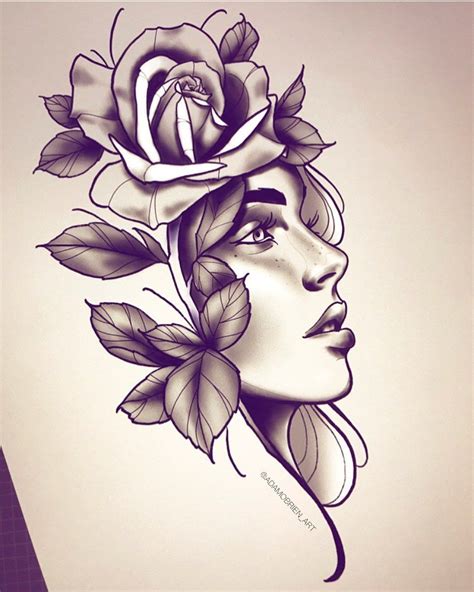 Girl Faces Tattoo Design Sketches