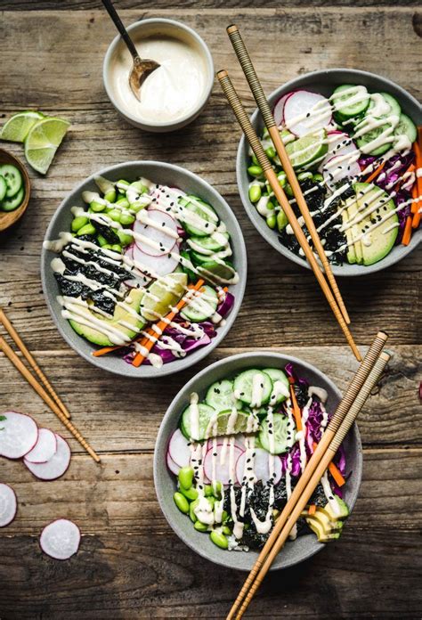 Vegan Sushi Bowls With Miso Tahini Dressing Recipe Vegan Sushi