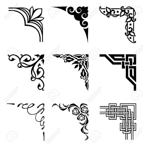 A Set Of Nine Ornamental Designs In Black And White Stock Photo Images
