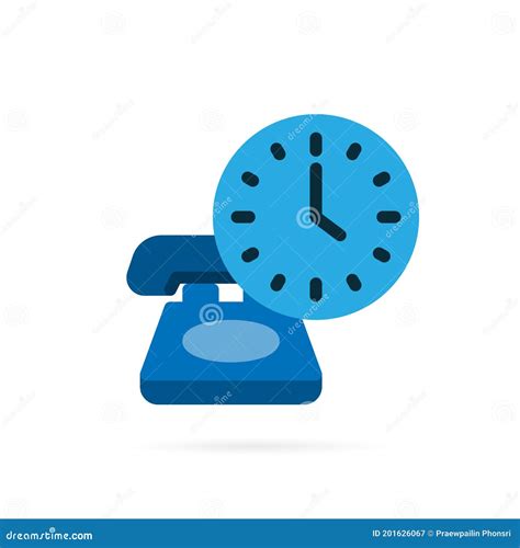 Clock With Phone Vector Icon Time Call Sign And Symbol On White