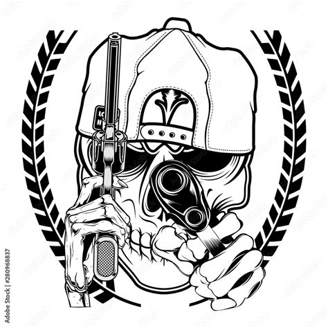 Skull Mafia Handling Gunvector Hand Drawingshirt Designs Biker Disk
