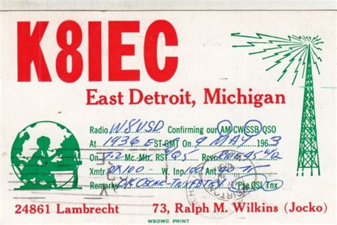Vintage 1960s Qsl Ham Radio Calling Id Card From East Detroit Michigan Postcard Ebay