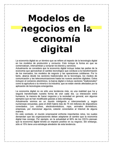 Modelos De Negocios En La Economía Digital Modelos De Negocios En La Economía Digital La