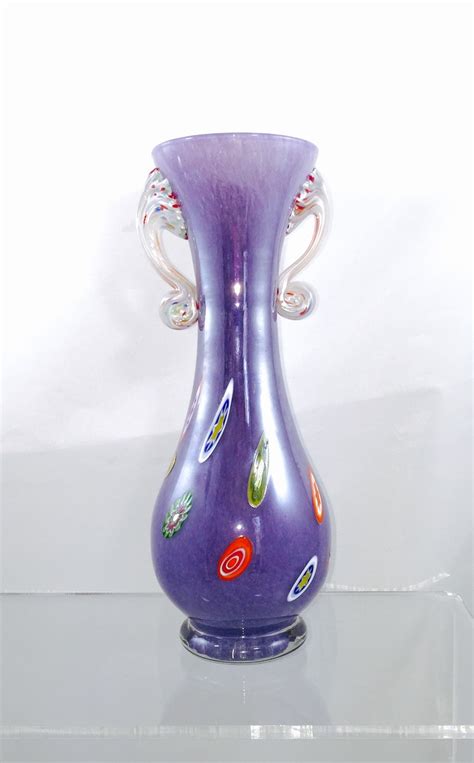 Vintage Murano Italy Purple Iridized Millefiori Handle Vase Collectors Weekly