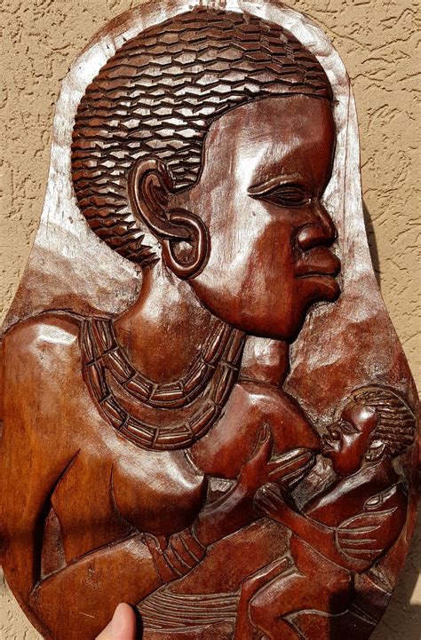 African Wood Carving Folkart African Wall Decor African Mother Etsy