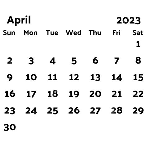 2023 Calendar April Black And White 2023 Calendar Calendar April Png