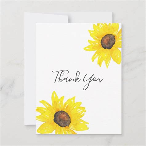 Sunflower Watercolor Thank You Card Zazzle Watercolor Sunflower