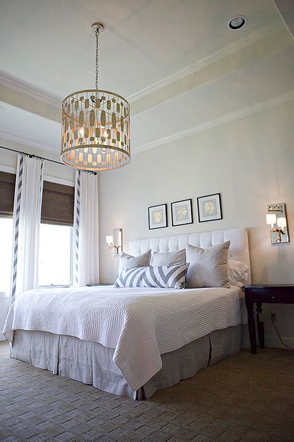 How to create the perfect modern rustic bedroom. Master bedroom, Worlds Away Chandelier, Schumacher fabric ...