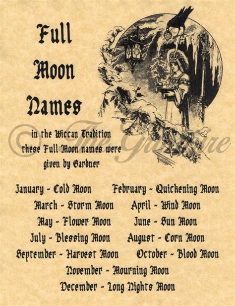 Full Moons And Their Names Book Of Shadows Spell Page Wicca Witchcraft