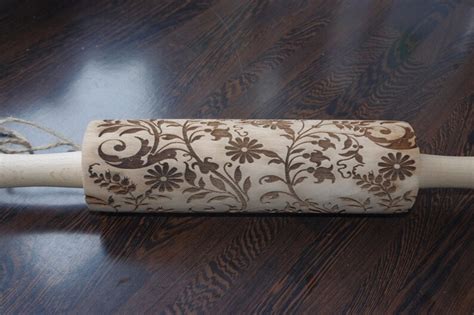 Laser Engraved Rolling Pin With Floral Motifs2 Etsy