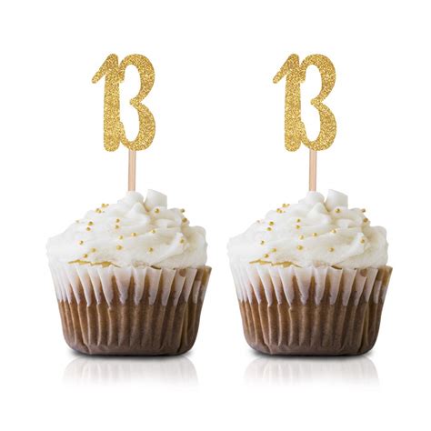 Buy Gold Happy 13th Birthday Cupcake Topper 24 Pack Number 13 Glitter
