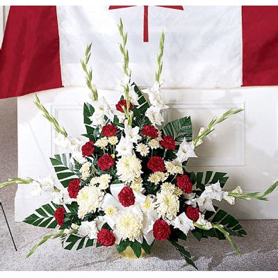 Dad funeral flowers red and white. Red and White Tribute Arrangement h2010 | Funeral Flowers ...
