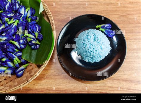 Blue Rice Made Cooking From Butterfly Pea Flower Clitoria Ternatea L In The Black Dish Rice