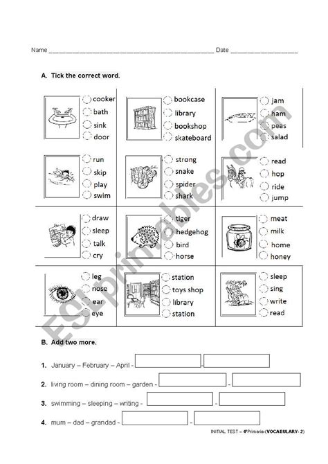 Vocabulary Worksheets Esl Printables