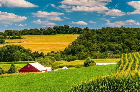 Farm Fields And Rolling Hills In Rural York County Pennsylvania Stock