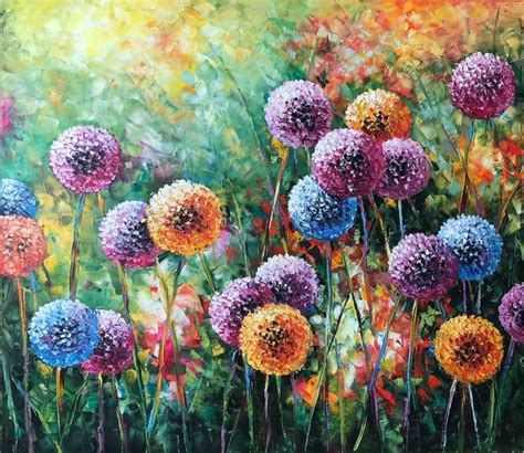 Colorful Dandelions Field Large Floral Wall Art 28 X 32 Etsy In 2021