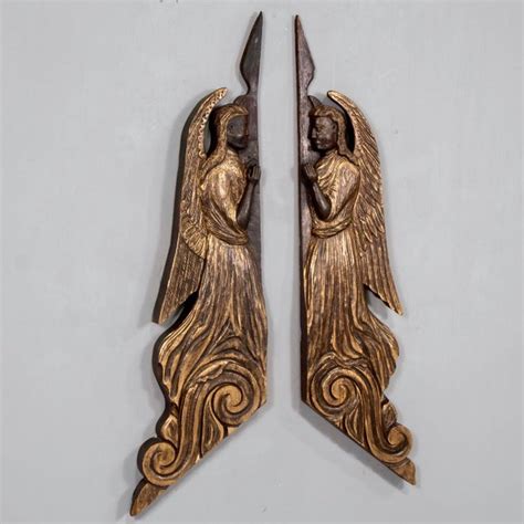 19th Century Scottish Chip Carved Angels With Gilt Detail Pair Chairish