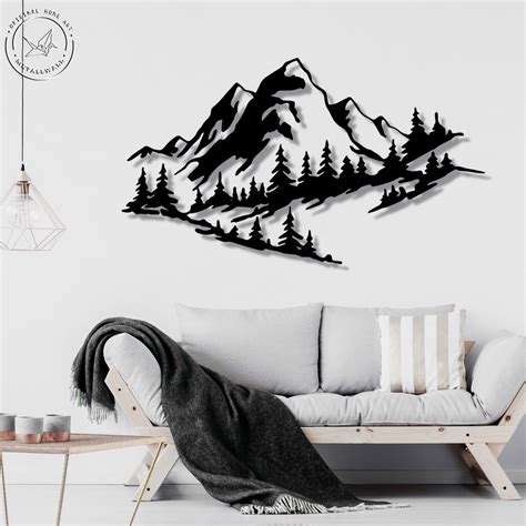 Scandinavian Decor Living Room Stencil Hanging Mountain Range Mountain