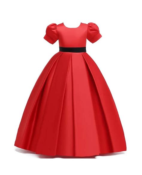 3189 Simple Pleated Red Satin Princess Girl Formal Dress For 7 16