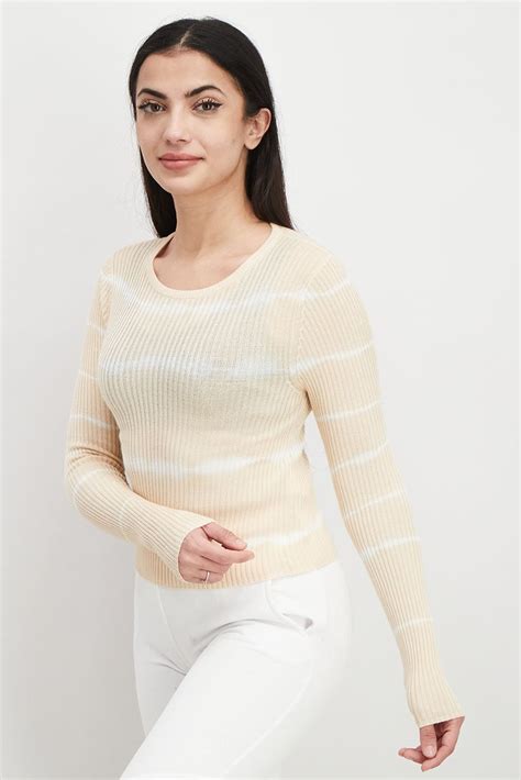 Dont Call Me Jennyfer Women Crew Neck Long Sleeves Dyed Top Beige And