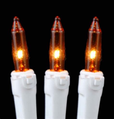 Amber Orange Christmas Mini Light Set 50 Light White Wire 11 Feet