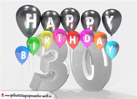 Geburtstagssprüche Zum 30 Geburtstag Happy Birthday Mit Bunten Ballons