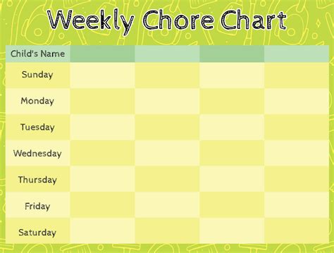 Blank Weekly Chore Chart Templates 10 Free Pdf Printables Printablee