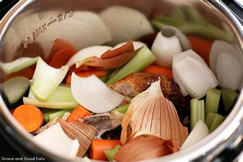 Cut the vegetables up roughly and add them to the pot insert. Instant Pot Bone Broth or Chicken Stock - Grace and Good Eats