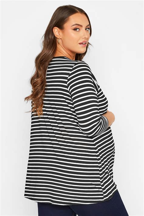 Plus Size Bump It Up Maternity Black And White Stripe Nursing Top Yours
