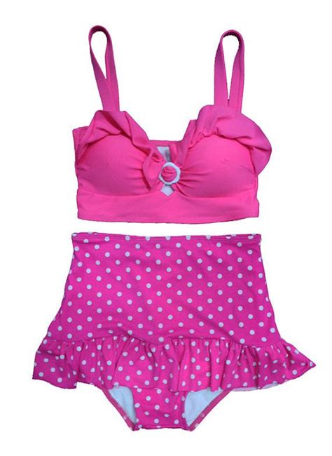 Pink Polka Dot Retro High Waisted Swimsuit Pink Top By Venderstore
