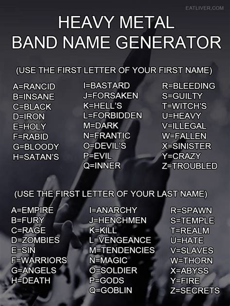 Heavy Metal Band Name Generator Heavy Metal Bands Band Name