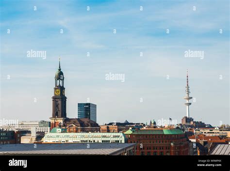 View Over The Roofs Of Hamburg City View Church Tower St Michaelis
