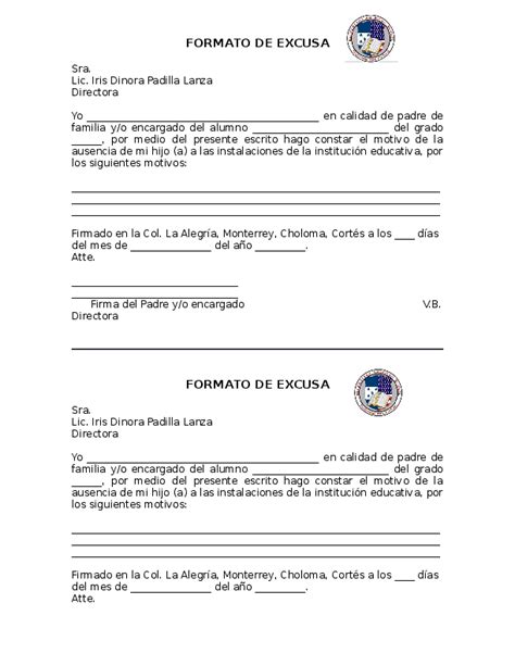 Doc Formato De Excusa Formato De Excusa Caleb Castro