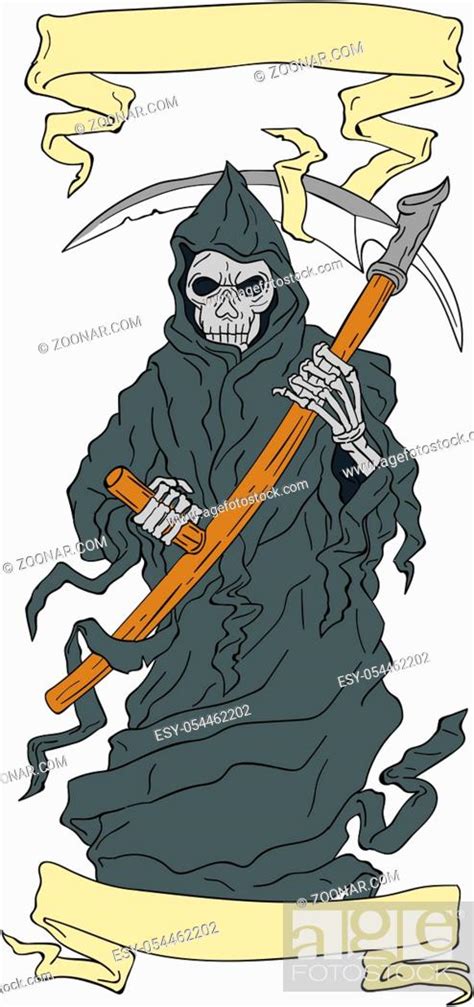Drawing Sketch Style Illustration Of The Grim Reaper Holding Scythe