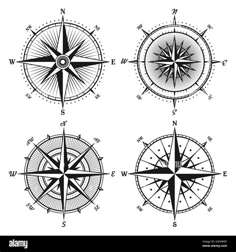 Vintage Marine Wind Rose Nautical Chart Monochrome Navigational