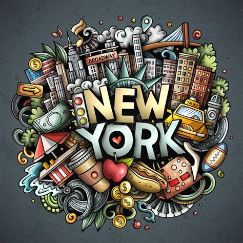 New York Hand Drawn Cartoon Doodle Illustration Funny City Design