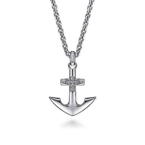 925 Sterling Silver Anchor Pendant With Diamonds Pauls Jewelry