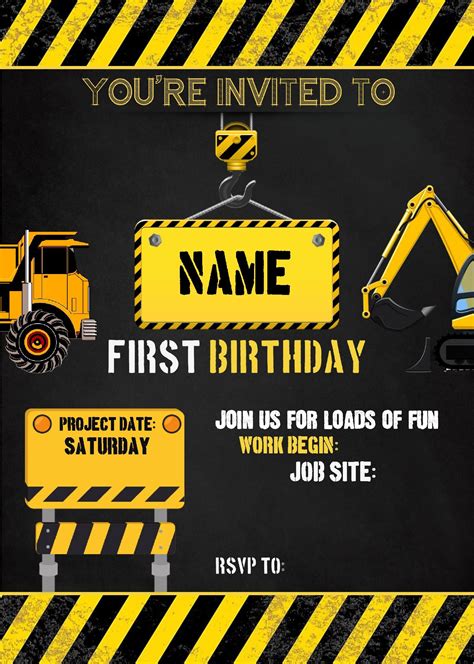 Free Printable Construction Birthday Party Invitations