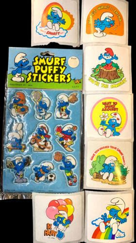 Vintage 1980s Smurfs Assorted Puffy And Paper Stickers Lot Peyo Etc Nos