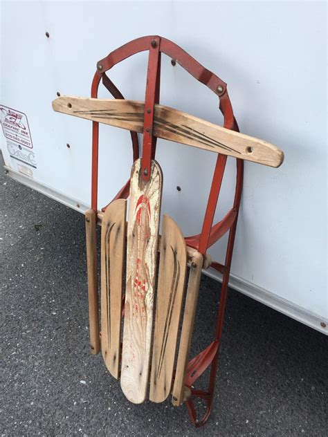 Vintage Wooden Snow Sled With Metal Runners Childs Sled Shabby Chic