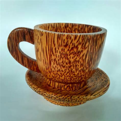 Handmade Wooden Cup With Saucer Made From Coconut Wood Etsy