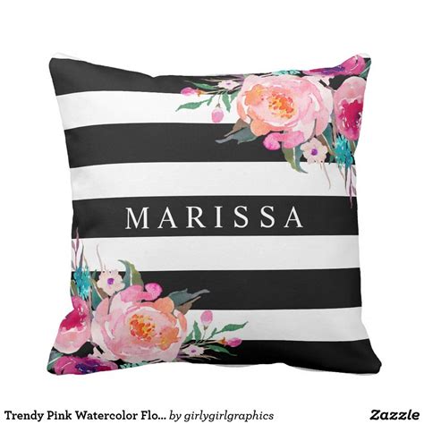 Check spelling or type a new query. Trendy Pink Watercolor Floral Black White Stripe Outdoor ...