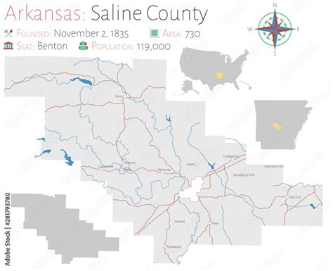 Large And Detailed Map Of Saline County In Arkansas Usa Stock Vector