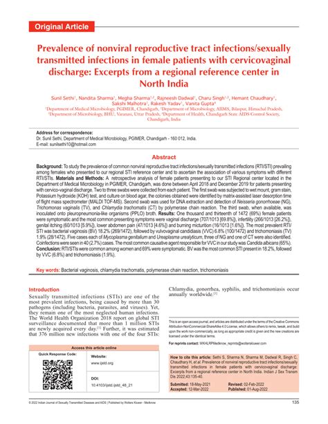 pdf prevalence of nonviral reproductive tract infections sexually transmitted infections in