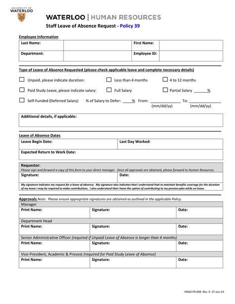 Leave Of Absence Request Form Template