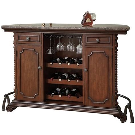 Coaster Traditional Home Bar Unit With Marble Top In Cherry 100678